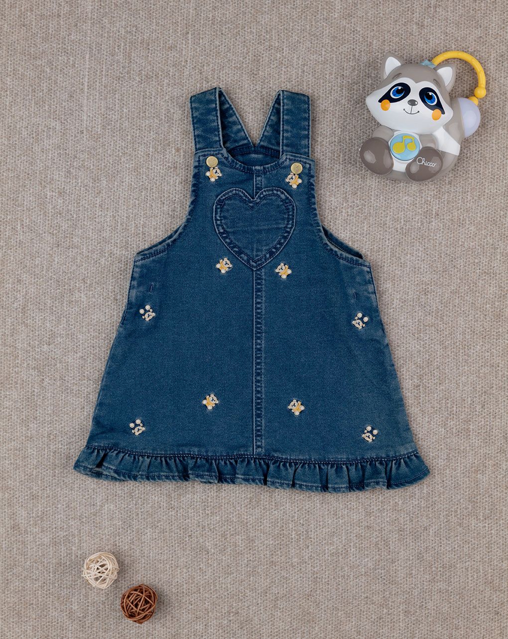 βρεφικό τζιν φόρεμα σαλοπέτα μπλε teddies για κορίτσι - Prénatal