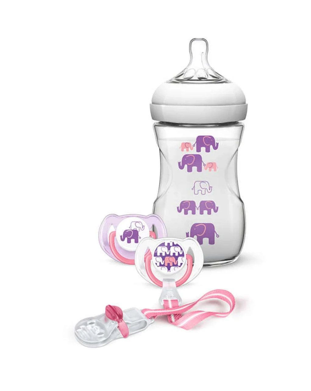 Philips avent σετ δώρου πλαστικό μπιμπερό 260ml +2 πιπίλεσ +1κλιπ elephant μωβ scd628/01 - Philips Avent
