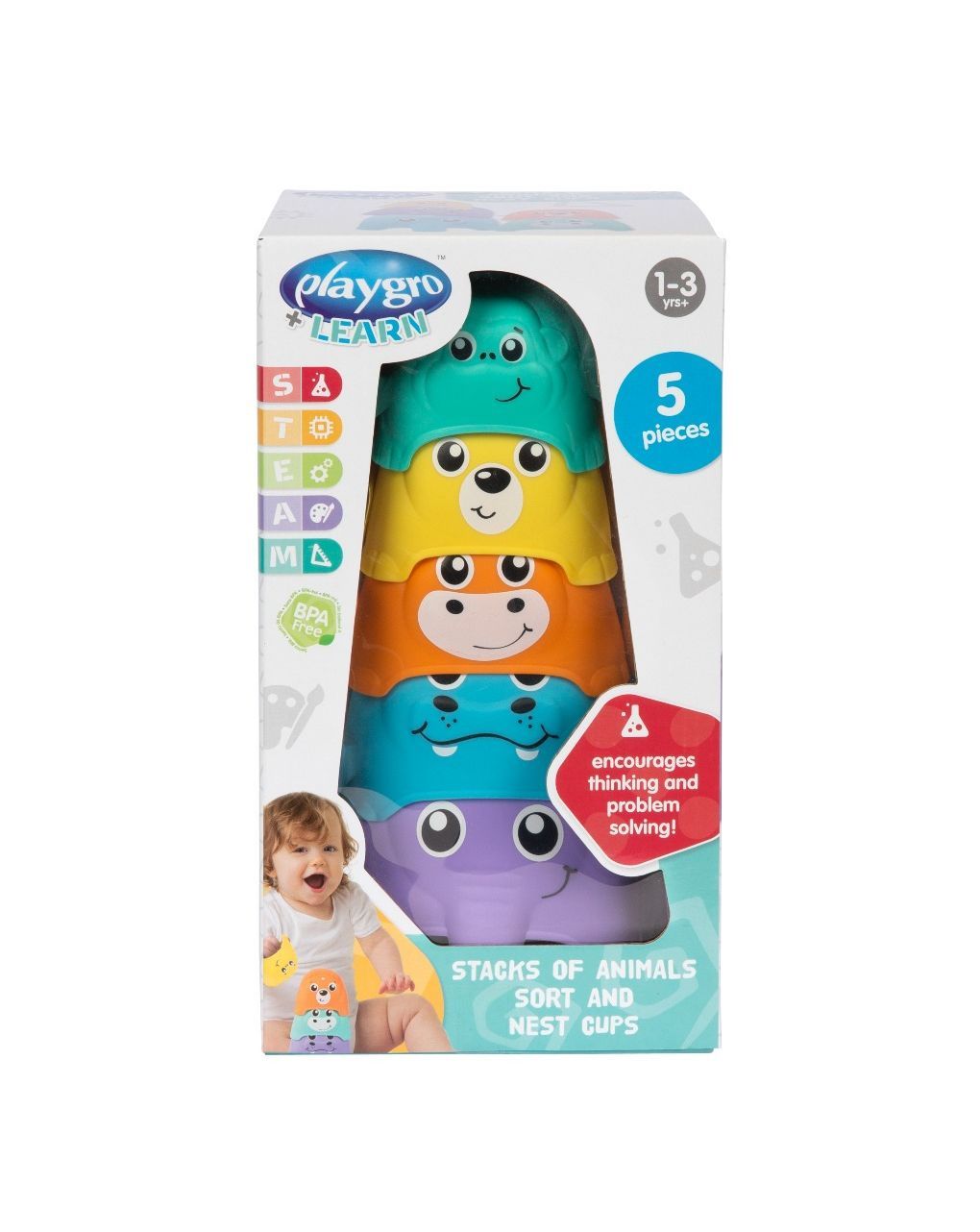 Playgro playgro παιχνίδι στοίβαξης learn stacks of animals sort and nest cups