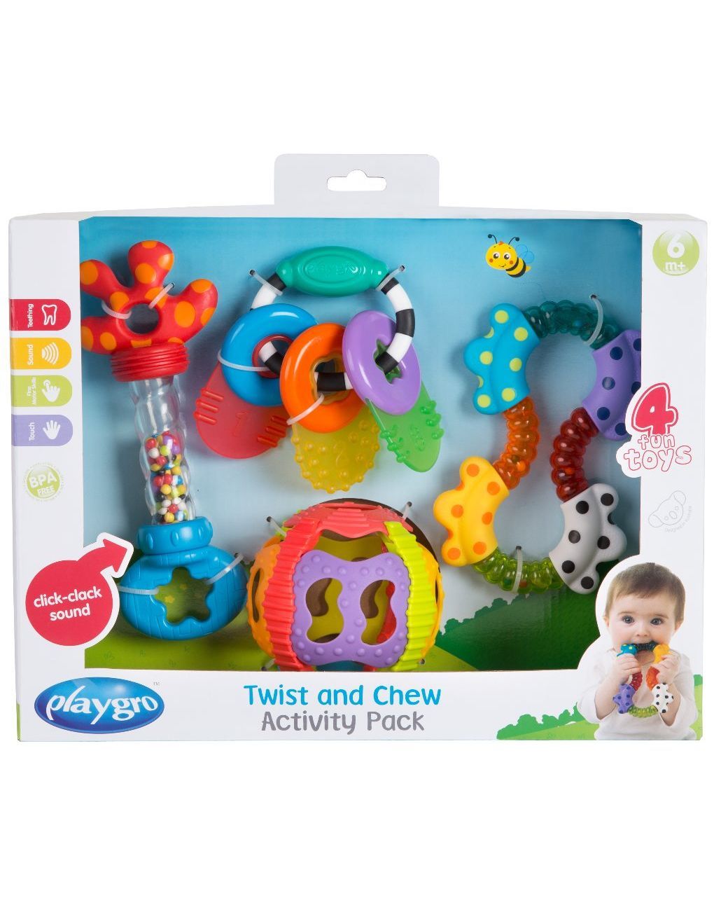 Playgro σετ δώρου με κουδουνίστρες και μασητικά twist and chew activity pack 4085432 - Playgro