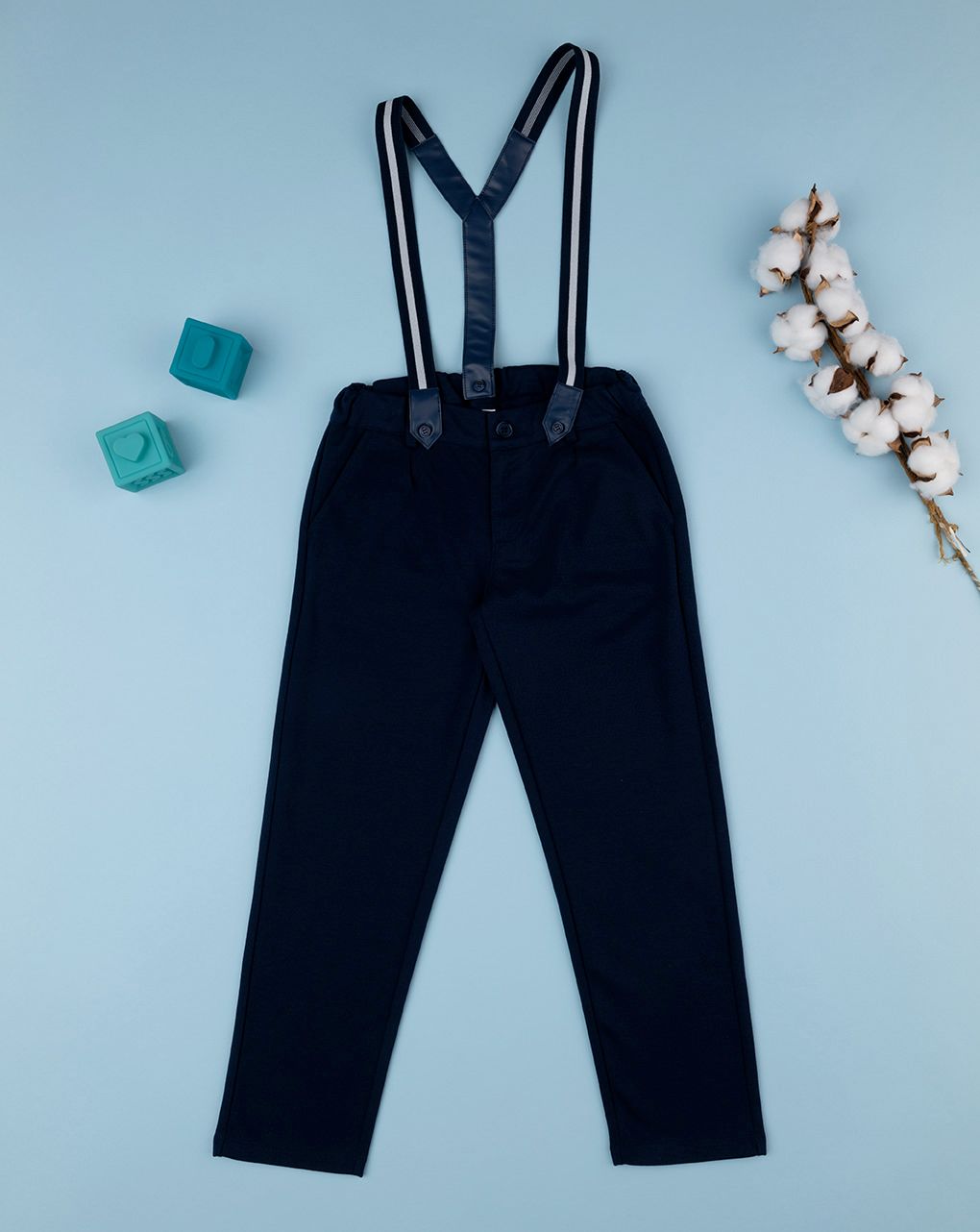 παιδικό παντελόνι μπλε με τιράντες classic για αγόρι