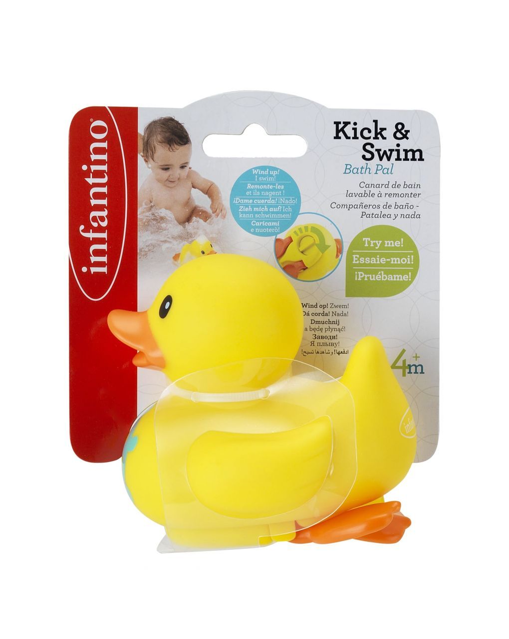 Infantino κουρδιστό παπάκι μπάνιου kick & swim bath pal duck b-305079-02 - INFANTINO