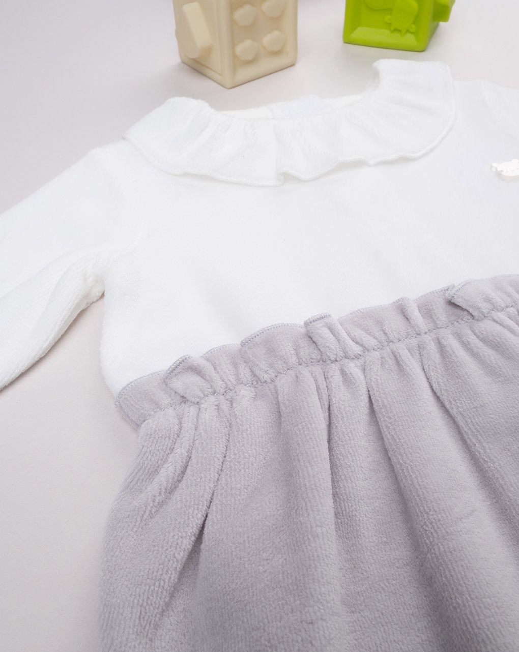 βρεφικό φορμάκι σενίλ λευκό/γκρι teddy για κορίτσι - Prénatal