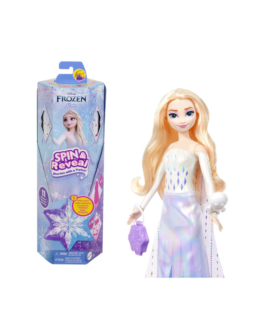 Mattel disney frozen spin & reveal κούκλα έλσα με 11 εκπλήξεις htg25