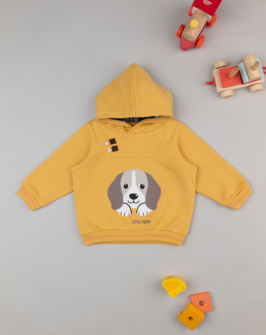 βρεφική μπλούζα φούτερ κίτρινη με σκυλάκι για αγόρι