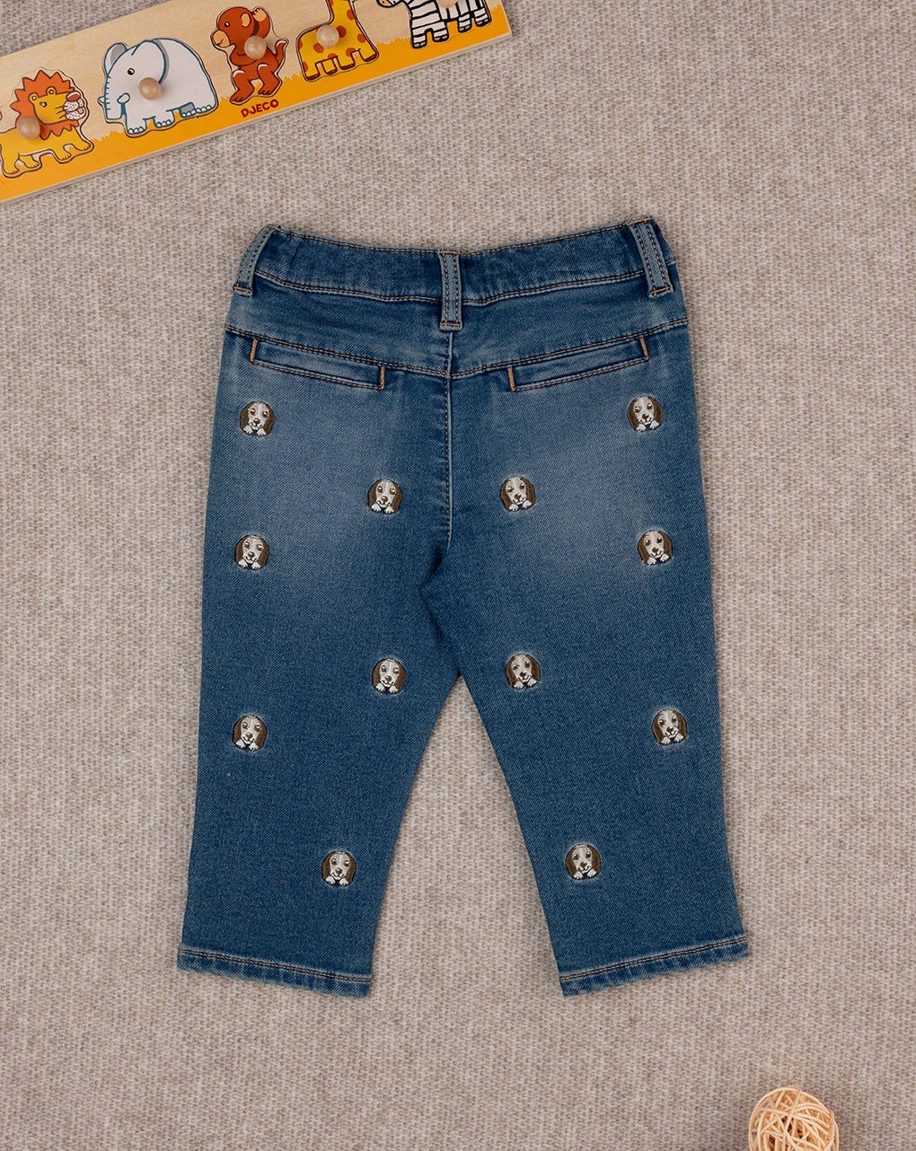 βρεφικό τζιν παντελόνι μπλε με σκυλάκια για αγόρι - Prénatal