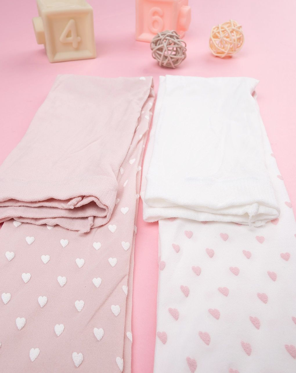 παιδικά καλσόν λευκό/ροζ με καρδούλες πακέτο x2 για κορίτσι - Prénatal