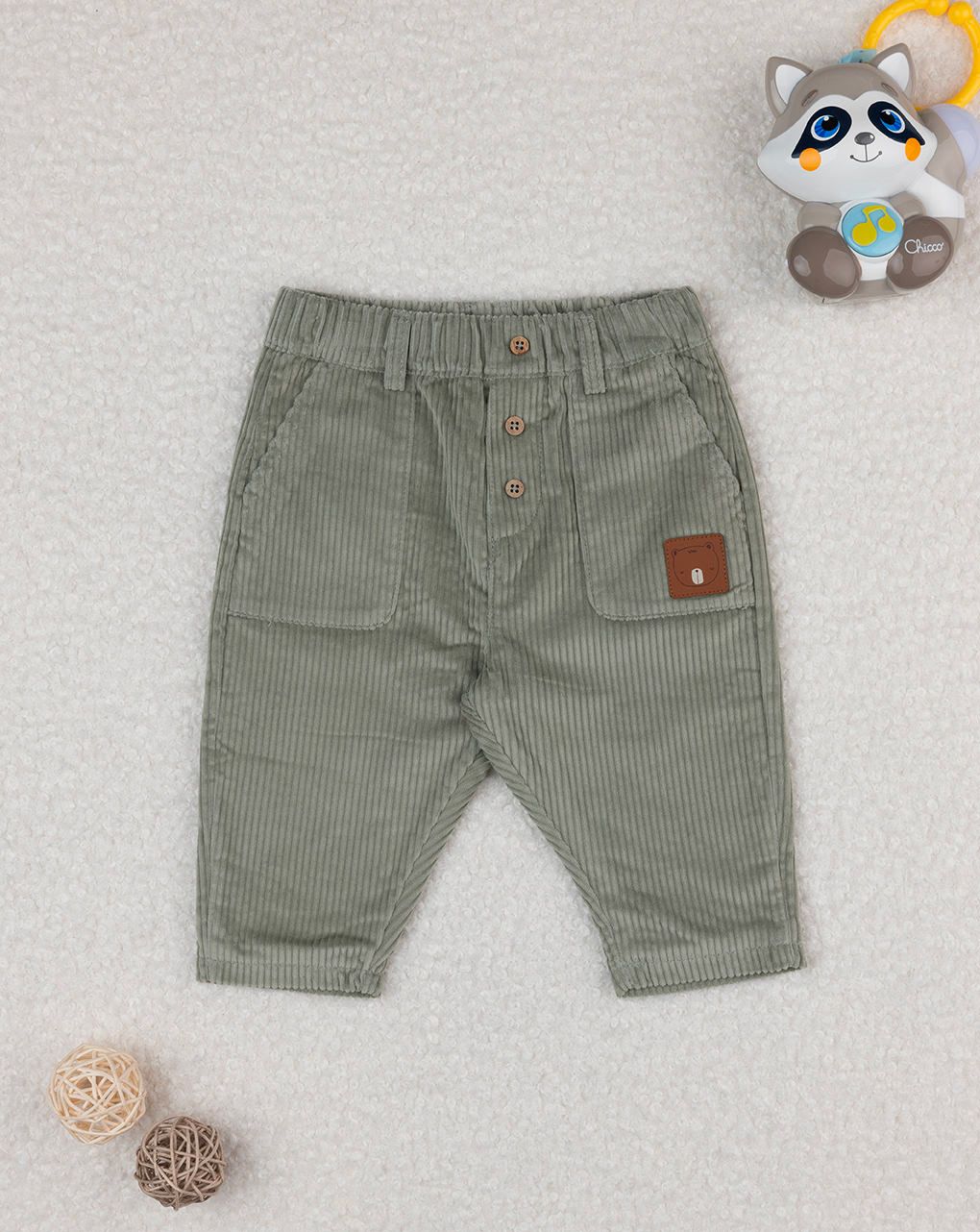 βρεφικό παντελόνι βελουτέ πράσινο woodland για αγόρι