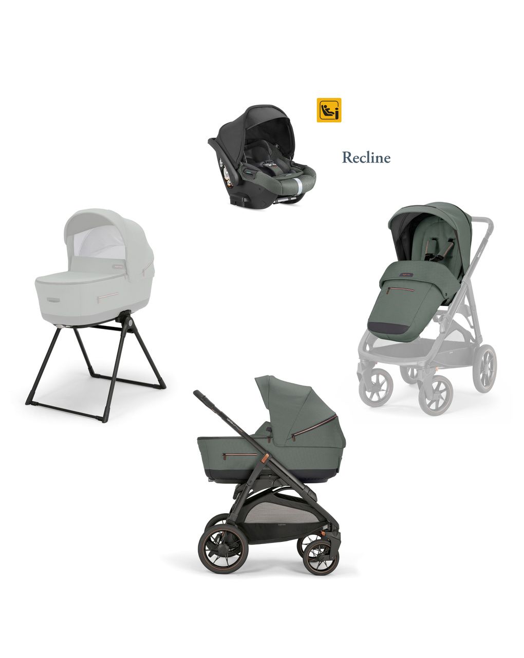 Inglesina σύστημα μεταφοράς aptica xt system quattro με κάθισμα darwin recline taiga green/total black - Inglesina