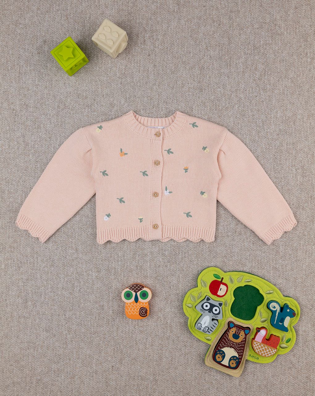 βρεφική ζακέτα πλεκτή σομόν φλοράλ για κορίτσι - Prénatal