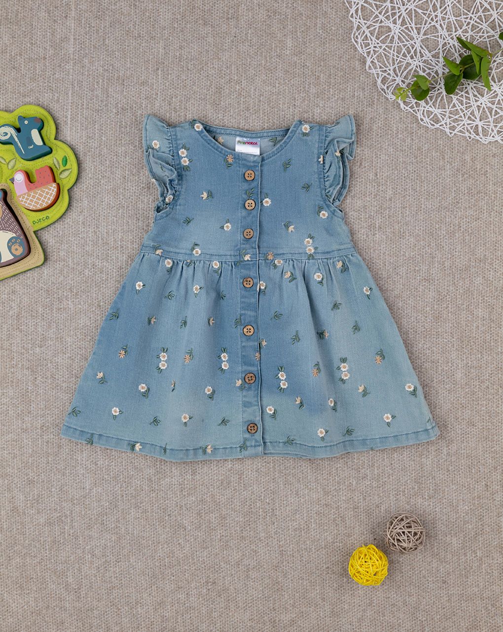 βρεφικό τζιν φόρεμα μπλε φλοράλ για κορίτσι - Prénatal