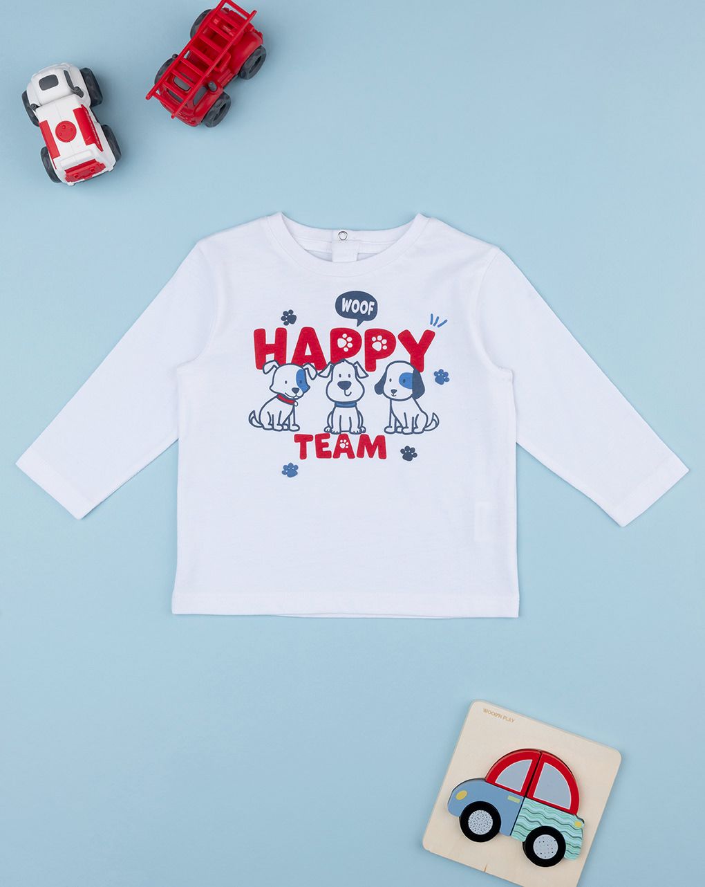 βρεφική μπλούζα λευκή happy team για αγόρι - Prénatal