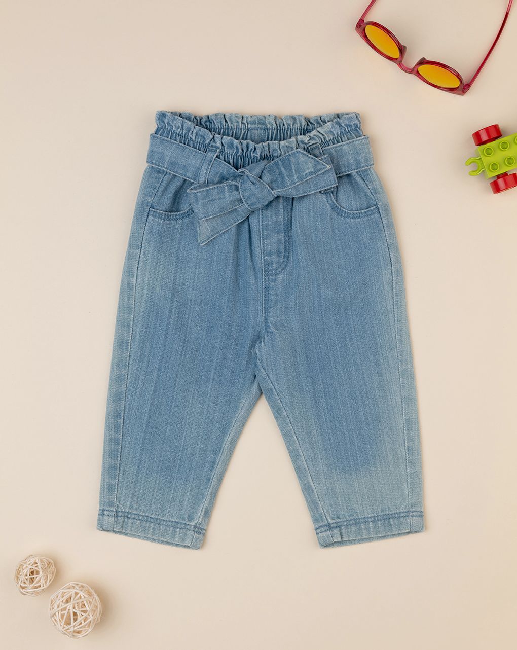 βρεφικό τζιν παντελόνι μπλε ανοιχτό με ζώνη για κορίτσι - Prénatal