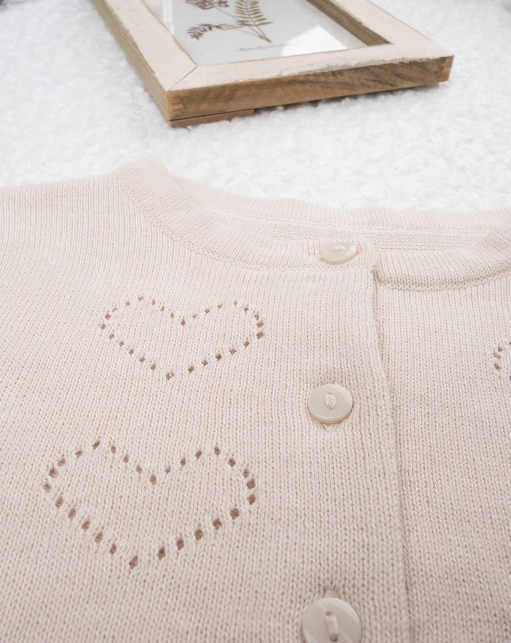 βρεφικό ζακετάκι πλεκτό μπεζ με διάτρητα για κορίτσι - Prénatal