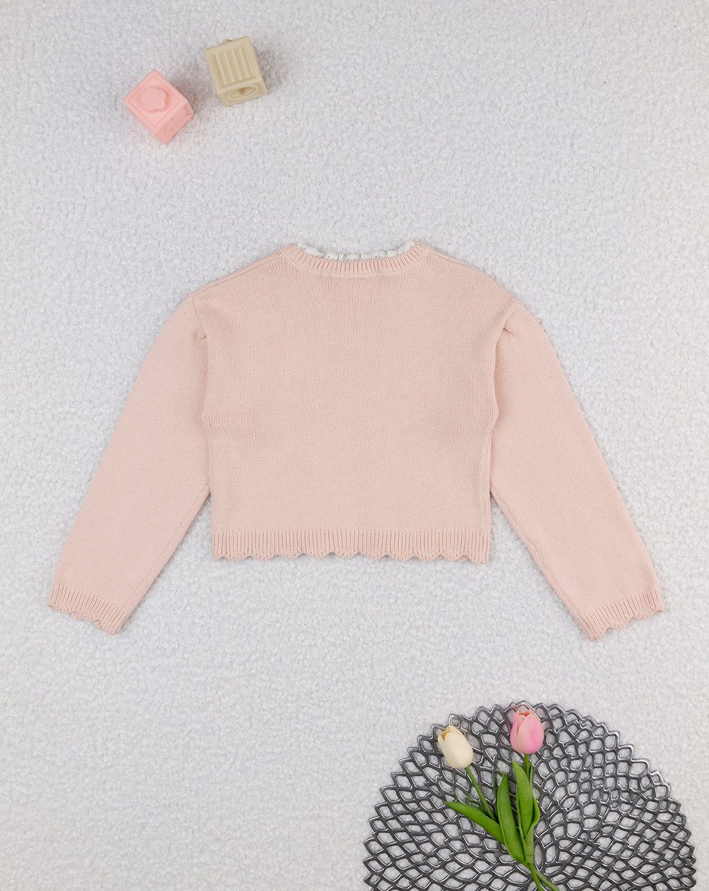 παιδικό πουλόβερ σομόν με κεντήματα για κορίτσι - Prénatal