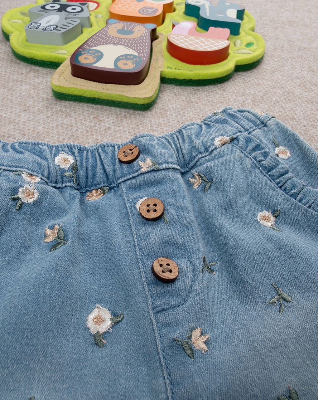 βρεφικό τζιν παντελόνι μπλε φλοράλ για κορίτσι - Prénatal