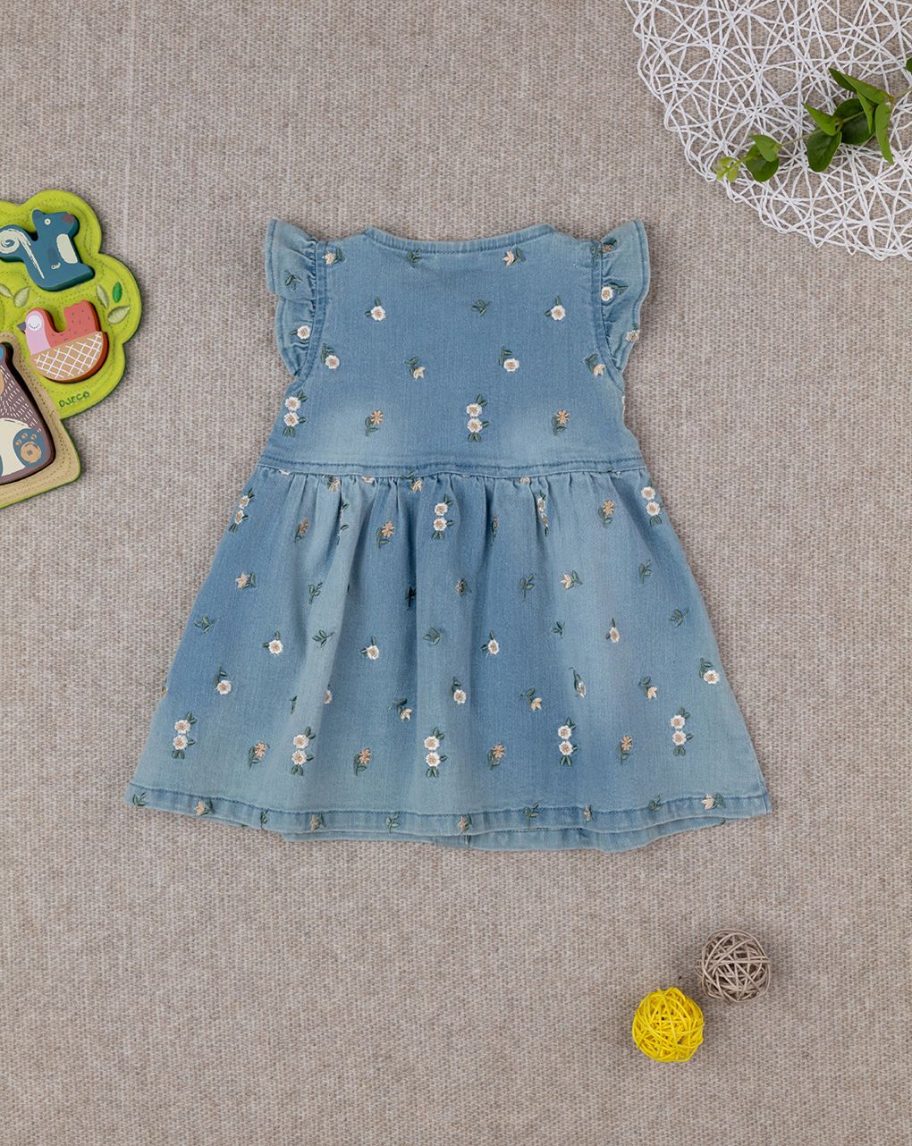 βρεφικό τζιν φόρεμα μπλε φλοράλ για κορίτσι - Prénatal