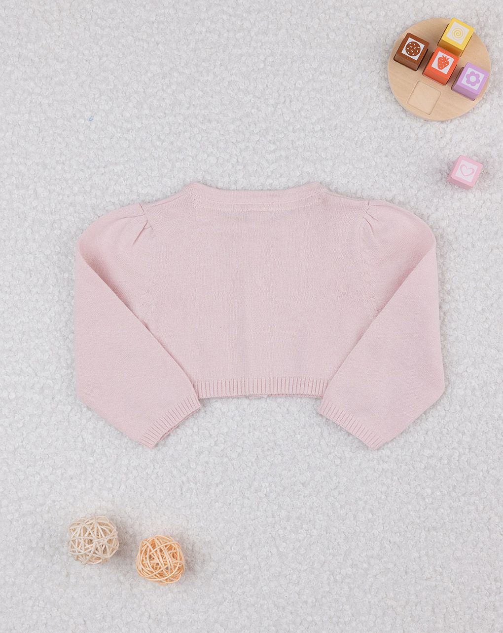 βρεφικό ζακετάκι πλεκτό ροζ με διάτρητα για κορίτσι - Prénatal