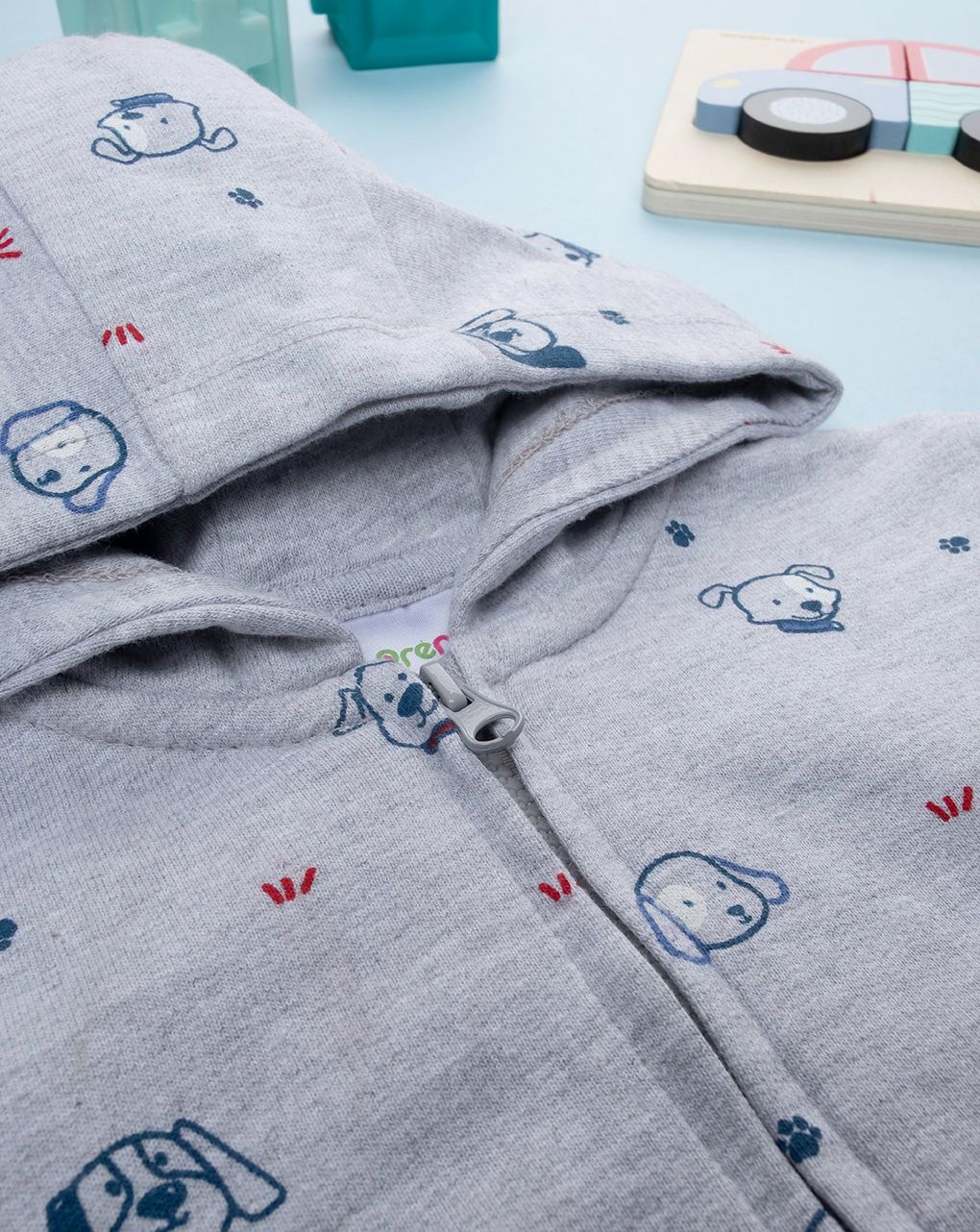 βρεφική ζακέτα φούτερ γκρι με σκυλάκια για αγόρι - Prénatal