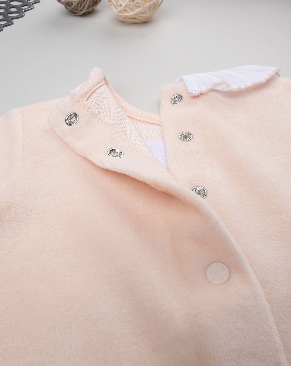 βρεφικό φορμάκι σενίλ σομόν/μπεζ φλοράλ για κορίτσι - Prénatal