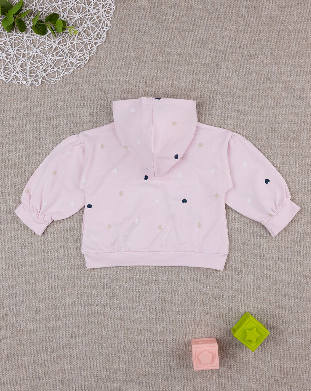 βρεφική ζακέτα φούτερ ροζ με καρδούλες για κορίτσι - Prénatal