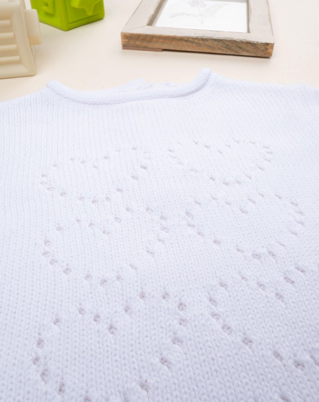 βρεφικό πουλόβερ λευκό με διάτρητα για κορίτσι - Prénatal
