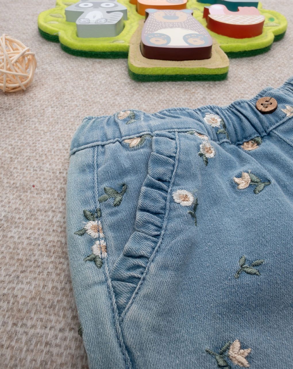 βρεφικό τζιν παντελόνι μπλε φλοράλ για κορίτσι - Prénatal