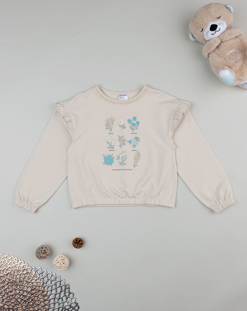 παιδική μπλούζα φούτερ μπεζ season flowers για κορίτσι