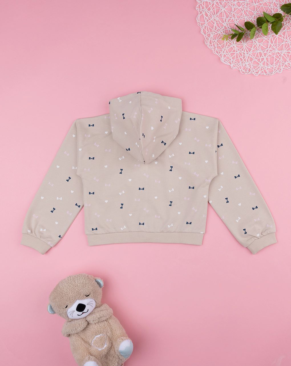 παιδική ζακέτα φούτερ μπεζ με φιογκάκια για κορίτσι - Prénatal