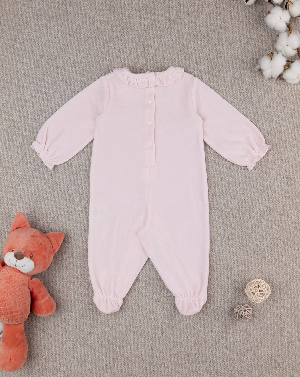 βρεφικό φορμάκι σενίλ ροζ με αρκουδάκια για κορίτσι - Prénatal