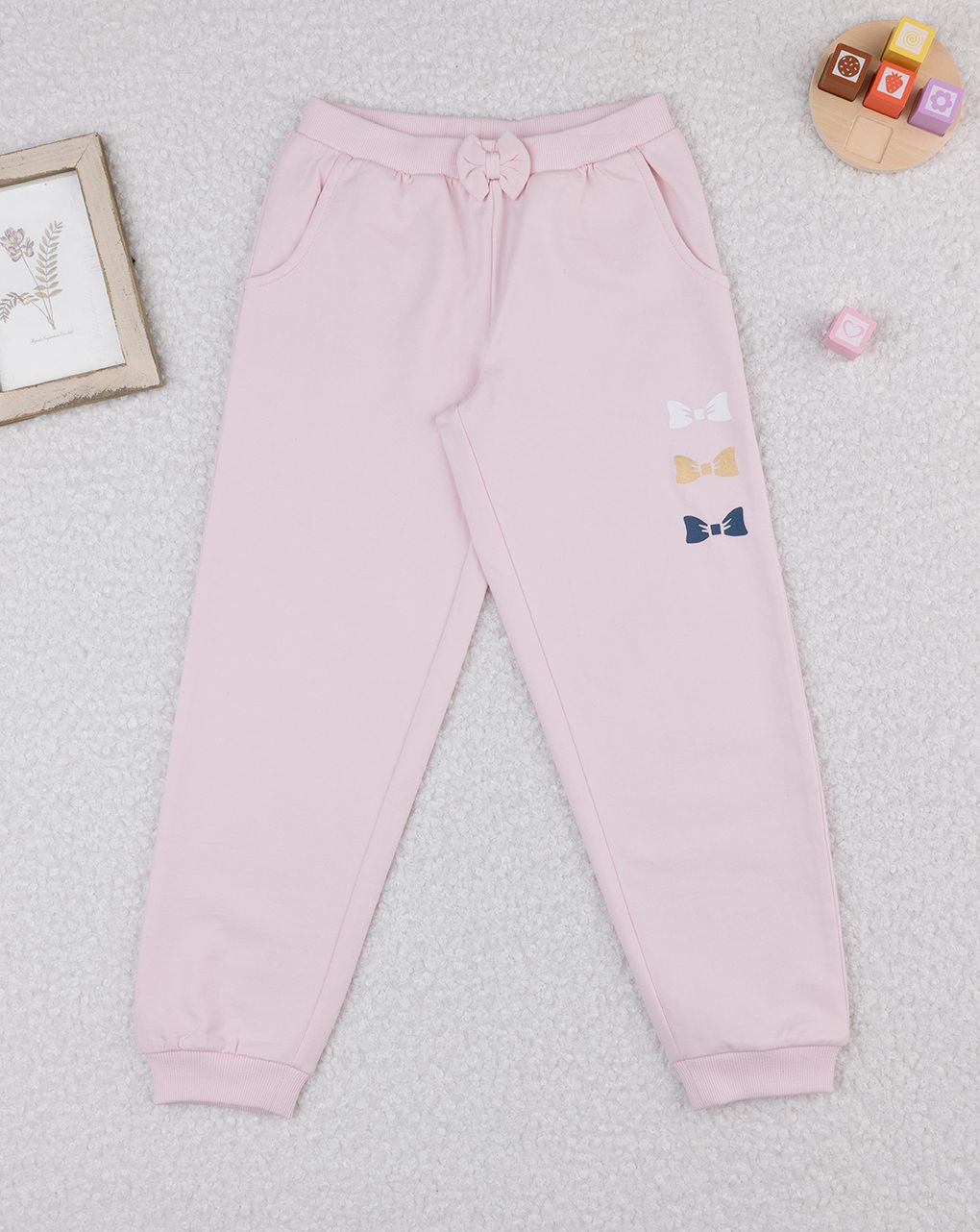 παιδικό παντελόνι φούτερ ροζ με φιογκάκια για κορίτσι - Prénatal