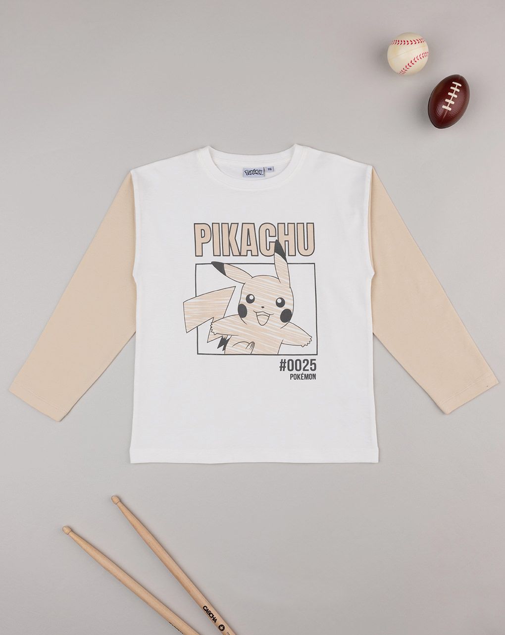 παιδική μπλούζα λευκή/μπεζ pikachu για αγόρι