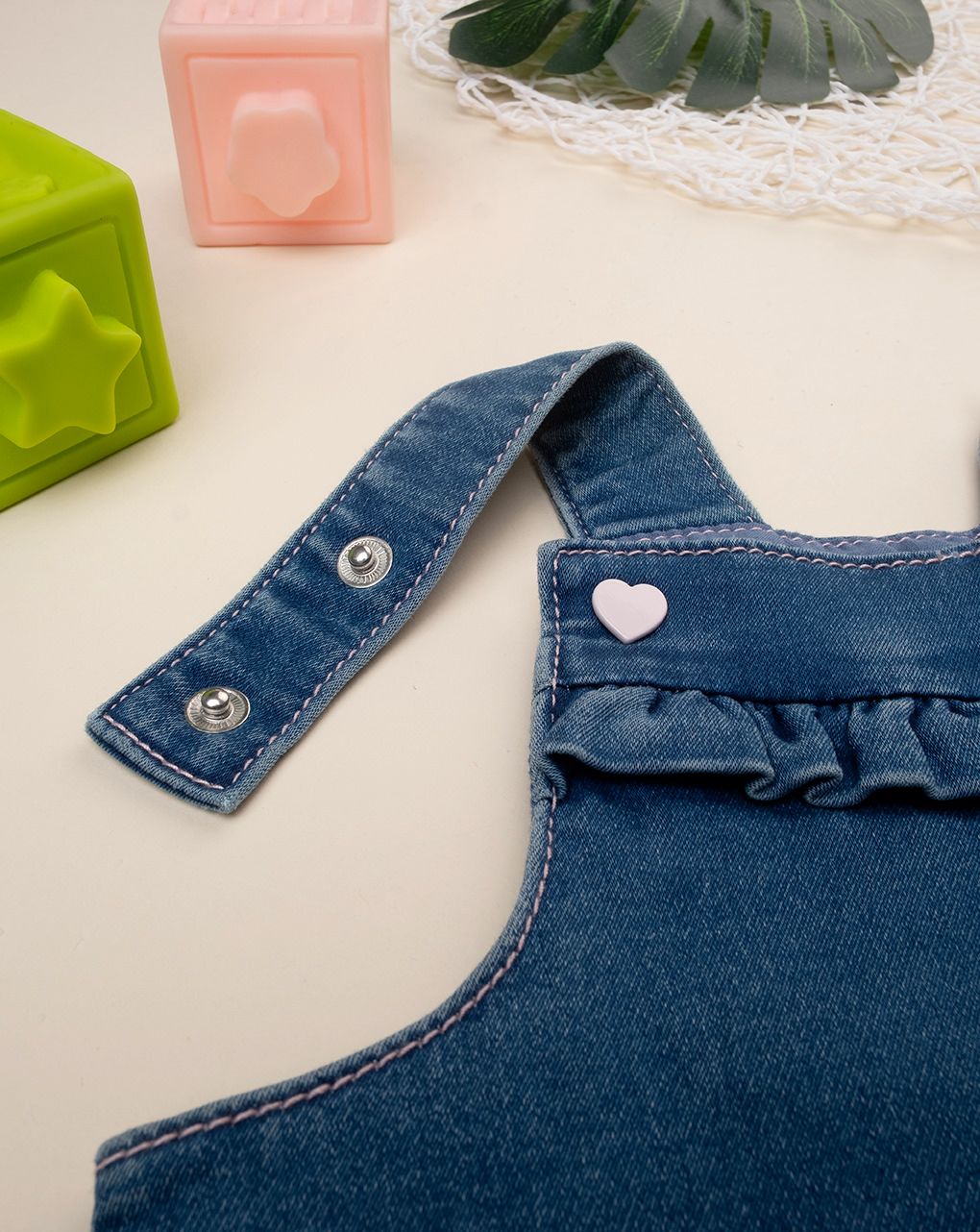 βρεφικό τζιν φόρεμα σαλοπέτα μπλε με καρδούλες για κορίτσι - Prénatal