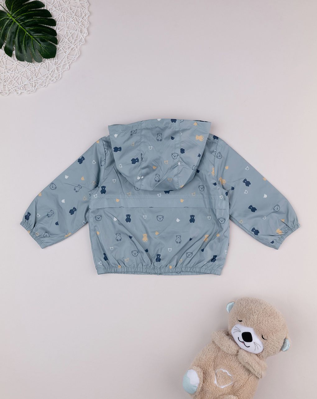 βρεφικό αντιανεμικό μπουφάν γκριζοπράσινο με αρκουδάκια για αγόρι - Prénatal