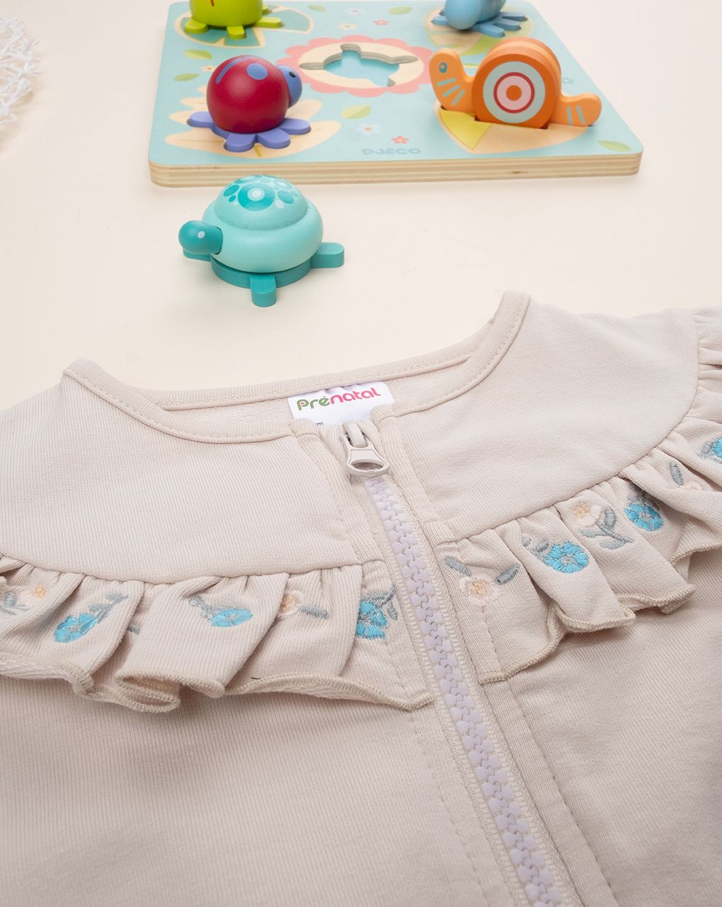 βρεφική ζακέτα φούτερ μπεζ με λουλούδια για κορίτσι - Prénatal