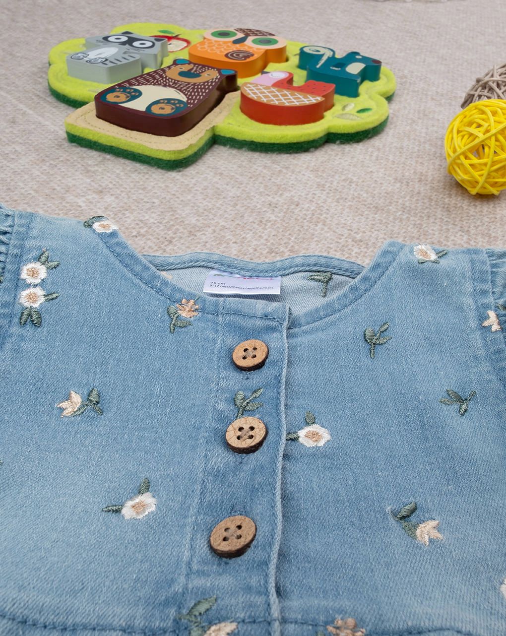 βρεφικό τζιν φόρεμα μπλε φλοράλ για κορίτσι - Prénatal