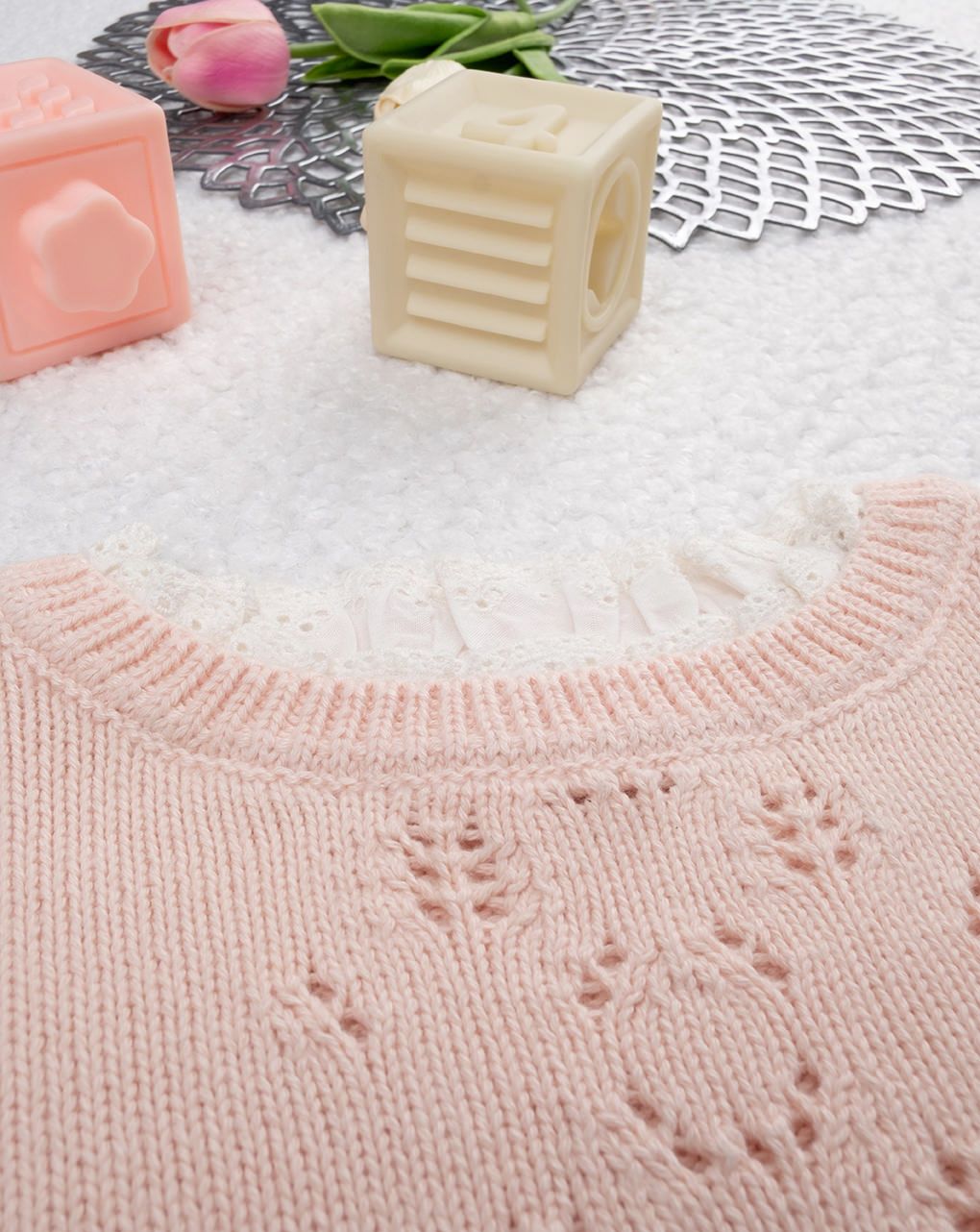 παιδικό πουλόβερ σομόν με κεντήματα για κορίτσι - Prénatal