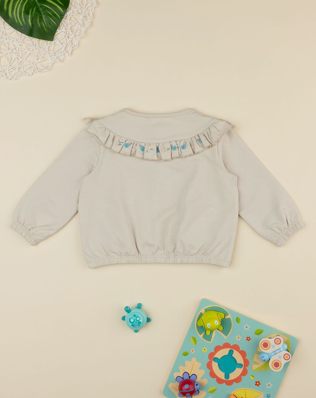 βρεφική ζακέτα φούτερ μπεζ με λουλούδια για κορίτσι - Prénatal