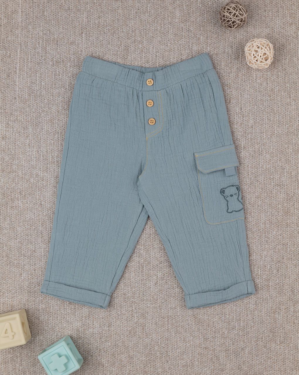 βρεφικό παντελόνι πράσινο μουσελίνα για αγόρι - Prénatal