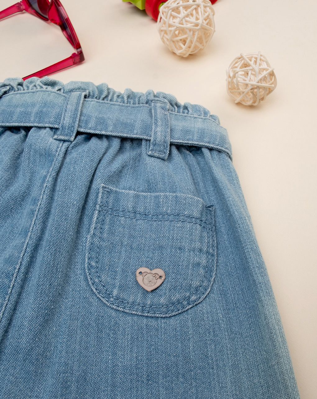 βρεφικό τζιν παντελόνι μπλε ανοιχτό με ζώνη για κορίτσι - Prénatal