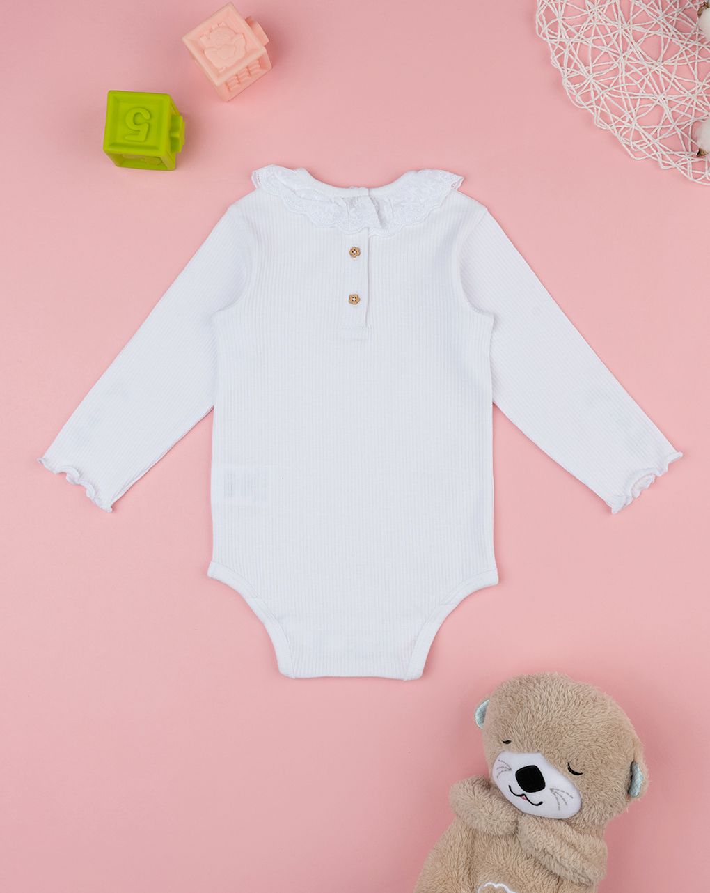 βρεφικό κορμάκι λευκό ριμπ με λουλούδια για κορίτσι - Prénatal