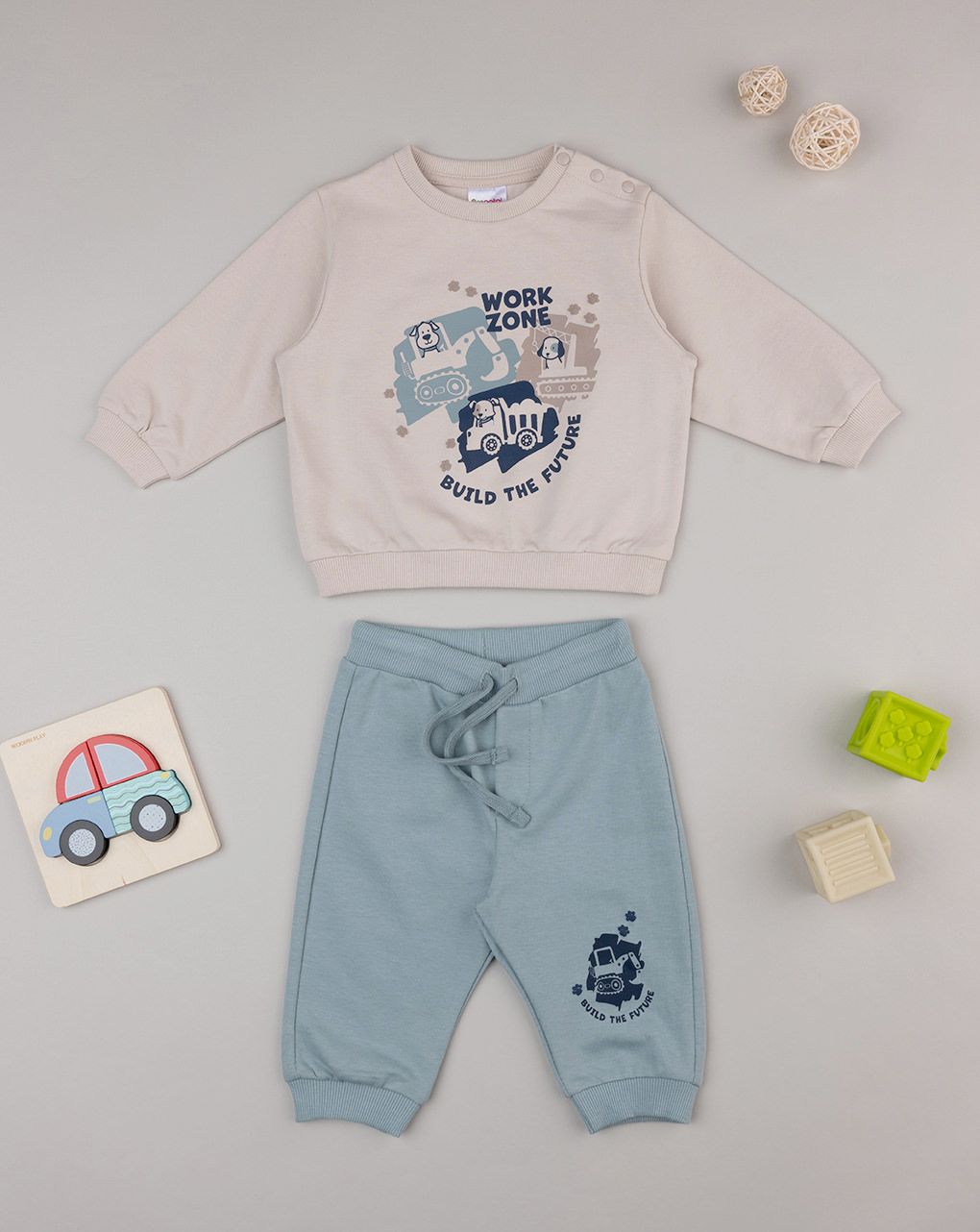βρεφικό σετ μπλούζα φούτερ και φόρμα work zone για αγόρι - Prénatal