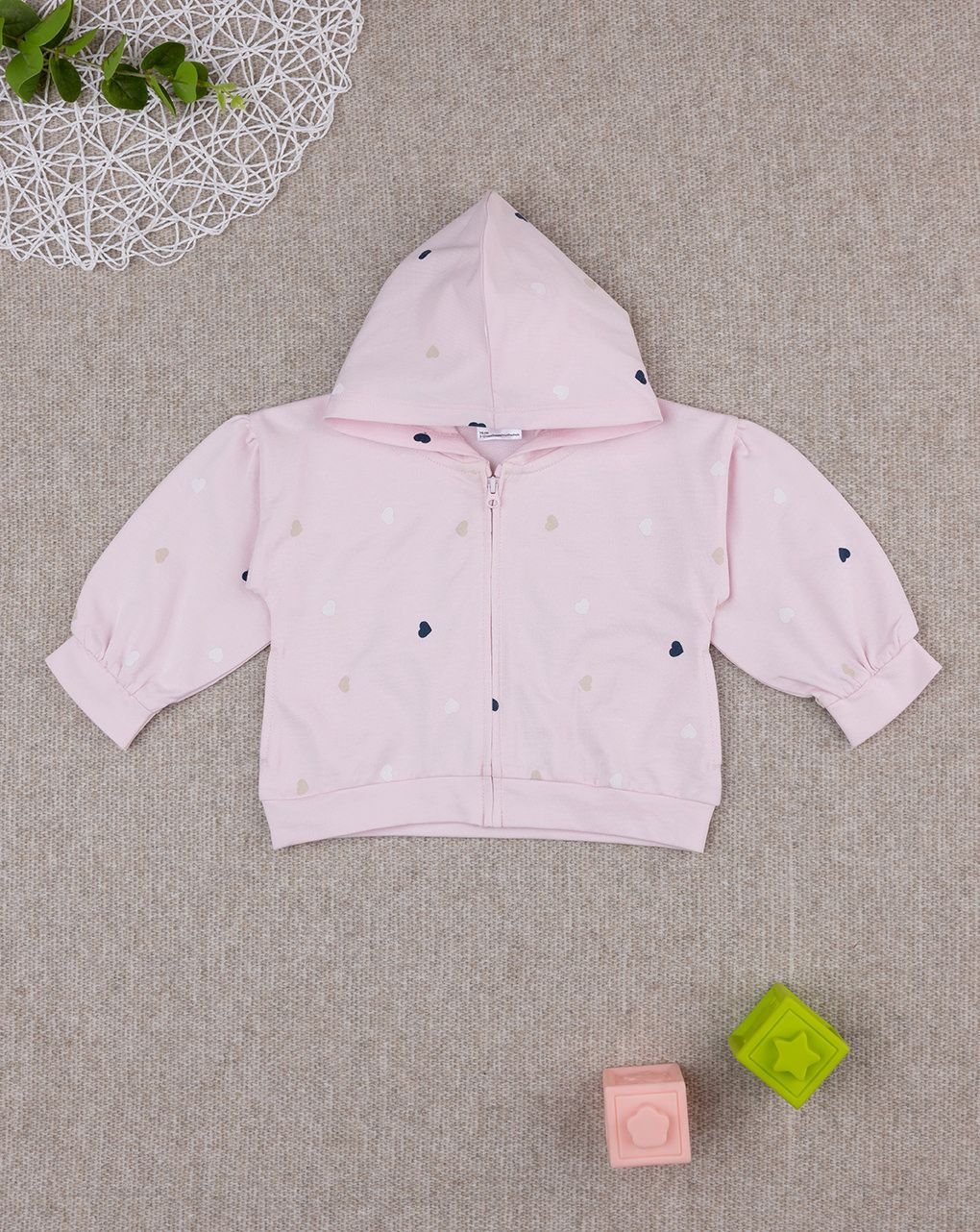 βρεφική ζακέτα φούτερ ροζ με καρδούλες για κορίτσι - Prénatal