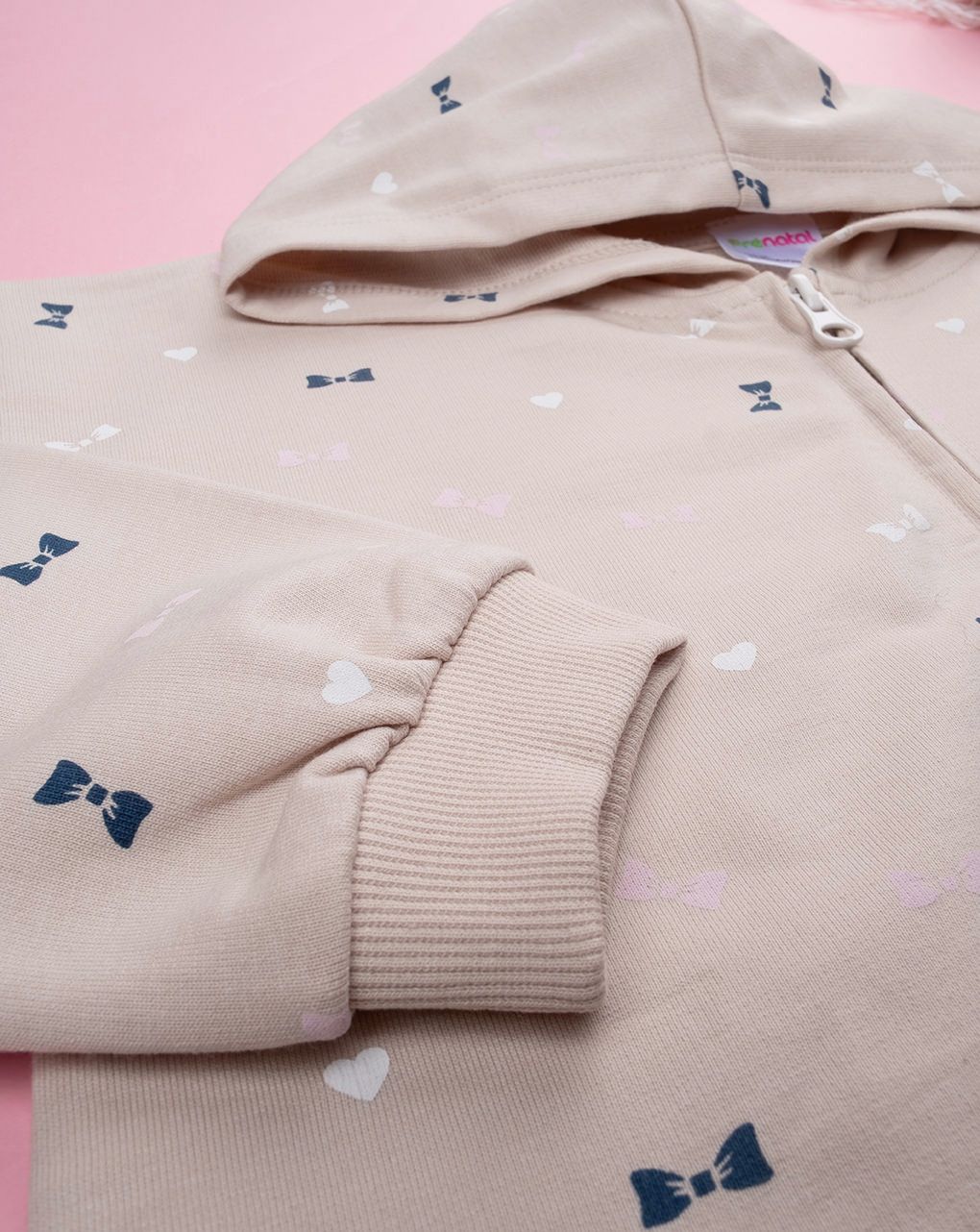 παιδική ζακέτα φούτερ μπεζ με φιογκάκια για κορίτσι - Prénatal