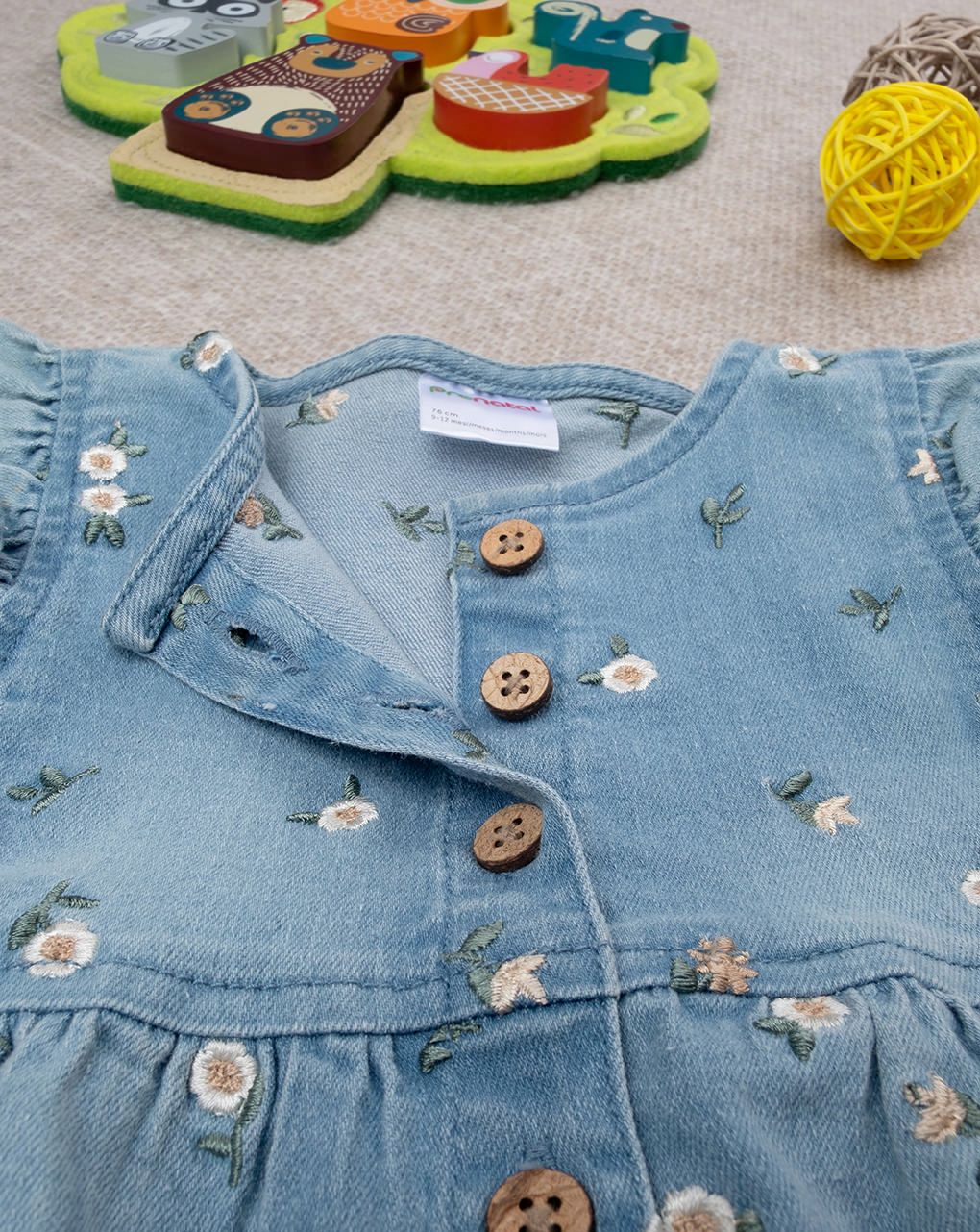 βρεφικό τζιν φόρεμα μπλε φλοράλ για κορίτσι - Prénatal
