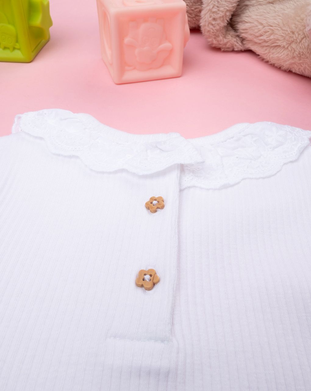 βρεφικό κορμάκι λευκό ριμπ με λουλούδια για κορίτσι - Prénatal