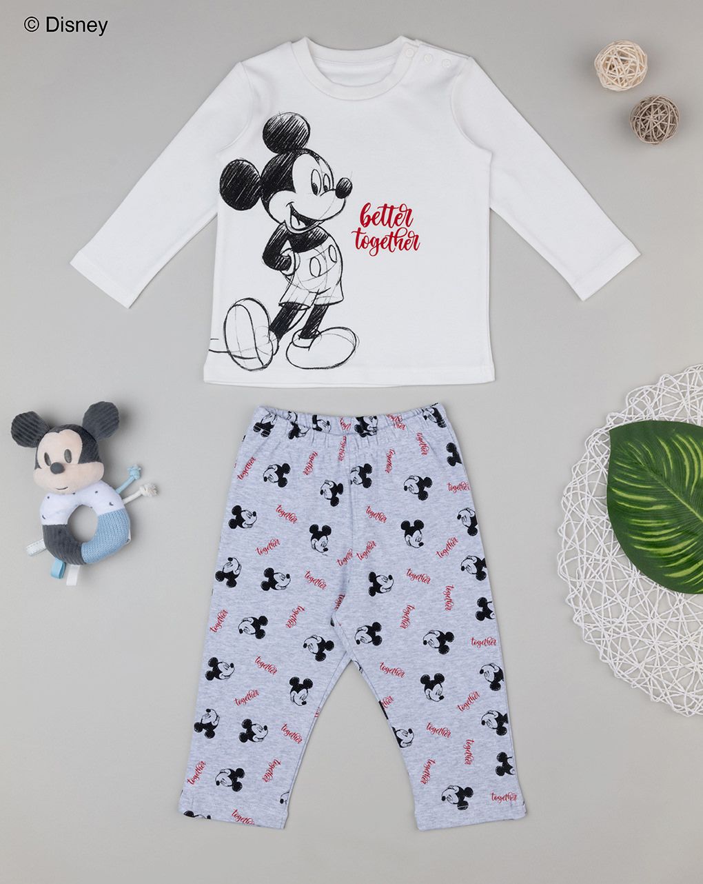 πιτζάμα λευκή/γκρι mickey για αγόρι - Prénatal