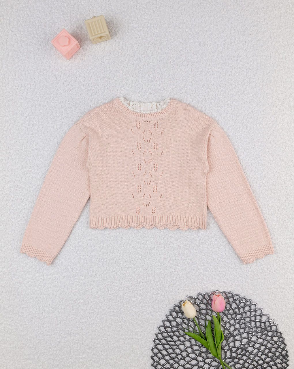 παιδικό πουλόβερ σομόν με κεντήματα για κορίτσι - Prénatal