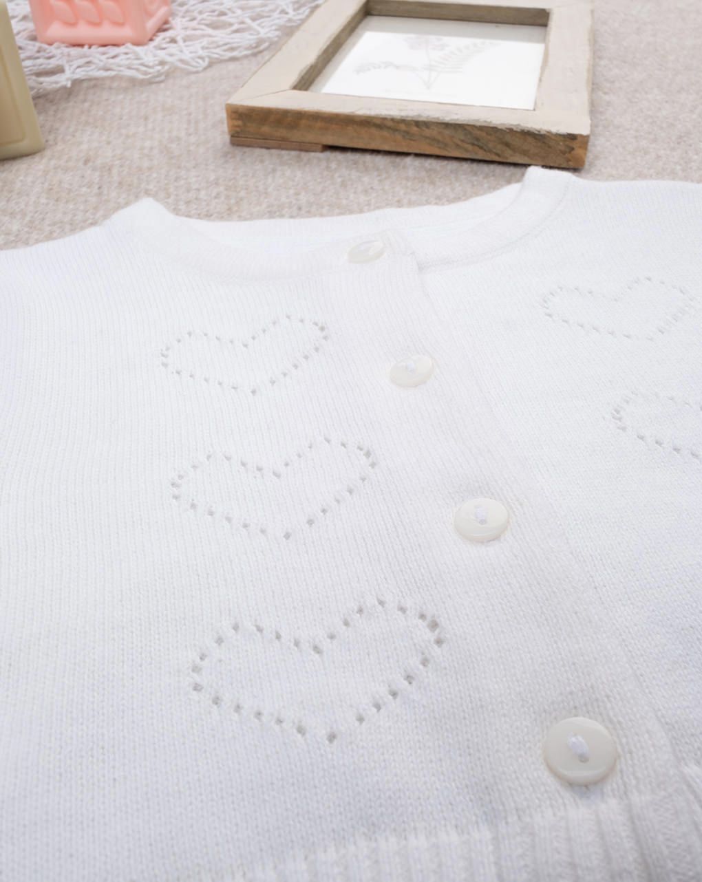 βρεφικό ζακετάκι πλεκτό λευκό με διάτρητα για κορίτσι - Prénatal