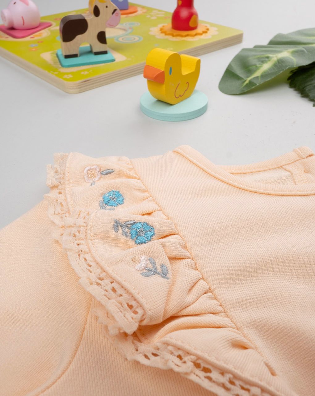βρεφική μπλούζα σομόν με λουλούδια για κορίτσι - Prénatal